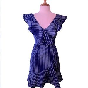 Flawless  blue white striped wrap ruffle dress summer beach resort Sz S. NWOT